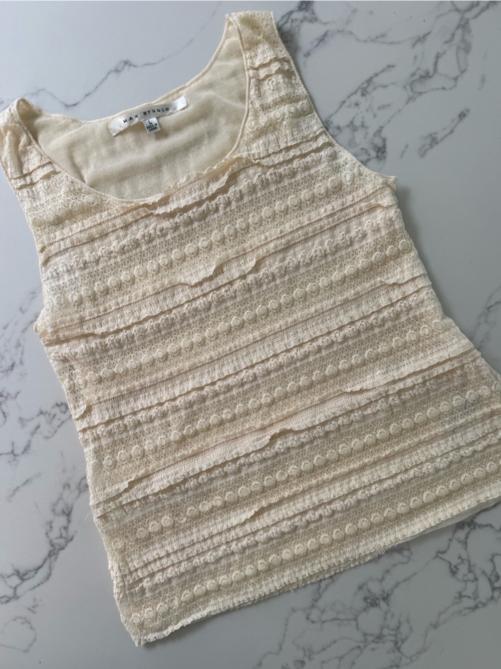 Vintage Max Studio Lace Tank Top - Ivory - Size Large